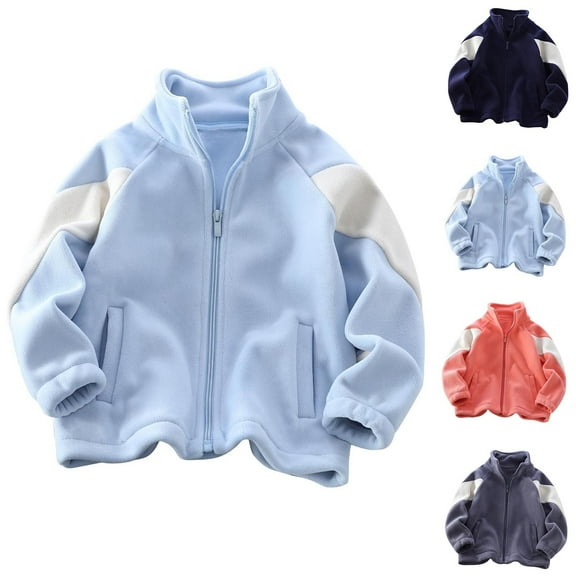 Agkizg Boys Girls Polars Fleece Jacket,Lightweight Jacket for Kids Full-Zip Outerwear,Solid Color Long Sleeved Zipper Sports Jacket