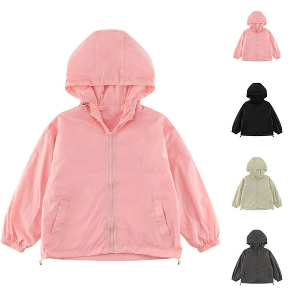 Agkizg Boys Girls Waterproof Rain Jacket,Raincoats for Kids Lightweight Jacket,Solid Color Hooded Zipper Jackets