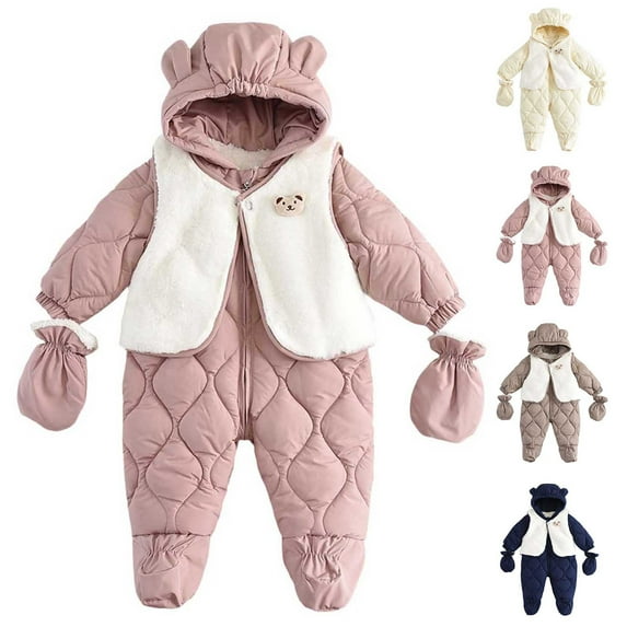Agkizg Boys Girls Winter Down Jacket,Warm Coat for Kids Packable Puffer Jacket,Fashion Outdoor Hooded Detachable Thick Warm Ski Suit Ear Jumpsuit