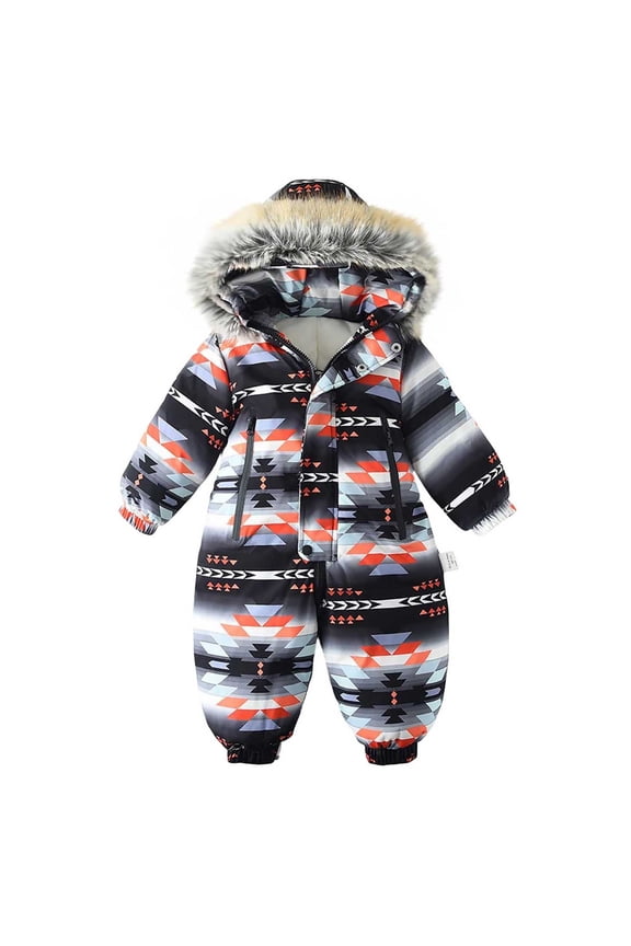 Boys Girls Winter Down Jacket,Warm Coat for Kids Packable Puffer Jacket,Fashion Outdoor Hooded Thick Warm Printed Ski Suit Ear Jumpsuit
