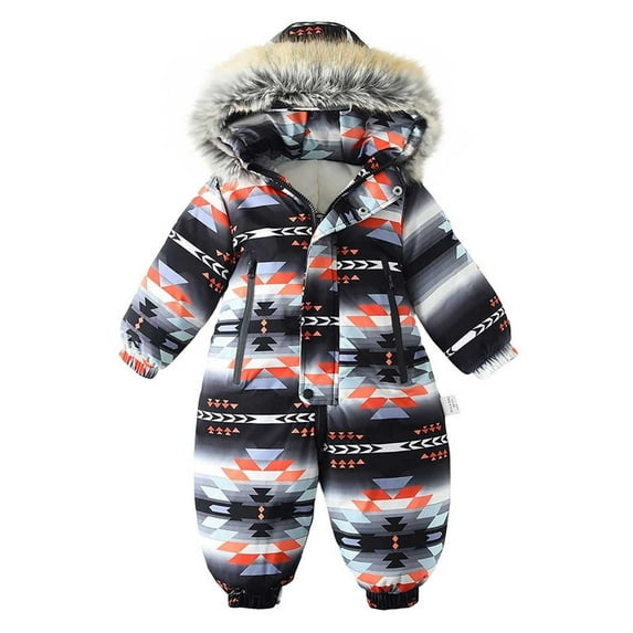 Agkizg Boys Girls Winter Down Jacket,Warm Coat for Kids Packable Puffer Jacket,Fashion Outdoor Hooded Thick Warm Printed Ski Suit Ear Jumpsuit