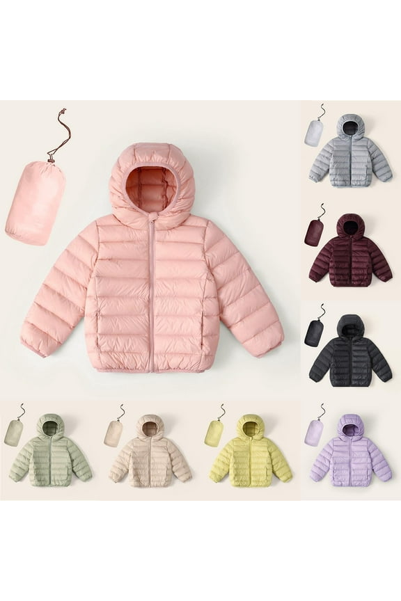 Boys Girls Winter Down Jacket,Warm Coat for Kids Packable Puffer Jacket,Solid Color Hooded Zipper Thin Down Jacket Casual Jacket