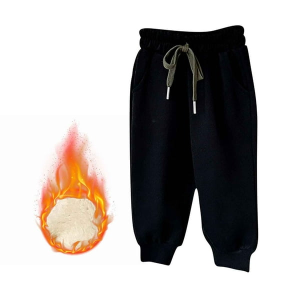 Agkizg Boys and Girls Winter Fleece Lined Pants,Girls' Winter Fleece Lined Pants 1-11 Years Solid Color Drawstring Straight Leg Cuffed Ankle Casual Warm Trousers Pants
