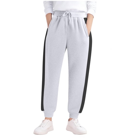 Agkizg Boys and Girls Winter Fleece Lined Pants,Kids 5-16 Years Fall Winter Solid Color Sweatpants Elastic Waist Fleece Lined with Pockets Cargo Cuffed Ankle Boys Girls Pants