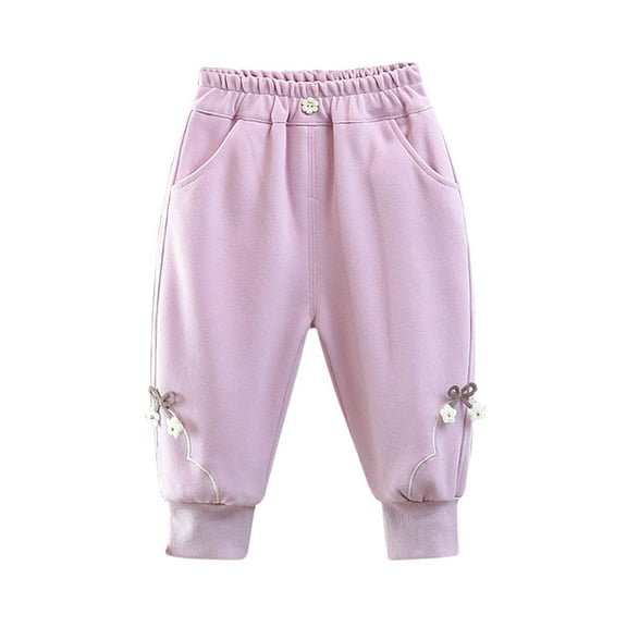Agkizg Boys and Girls Winter Fleece Lined Pants,Kids High Waisted Thick Warm Pants,Girls Pants 1-6 Years Winter Bowknot Cottons Fleece Lined Thick Warm Casual Outer Wear Kids Long Pants