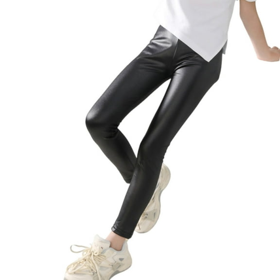 Agkizg Boys and Girls Winter Fleece Lined Pants,Kids High Waisted Thick Warm Pants,Girls Solid Color Fleece Lined Faux Leather Pants Warm Base Layer Leggings for 3-13 Years Fall Winter