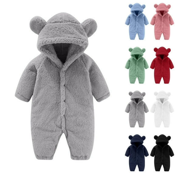 Agkizg Boys Girls Winter Fleece Romper Snowsuit,Plushs Long Sleeve Hooded Jumpsuit,Soft Warm Thickened Loungewear Kids Fleece Bodysuit,0-3 Months