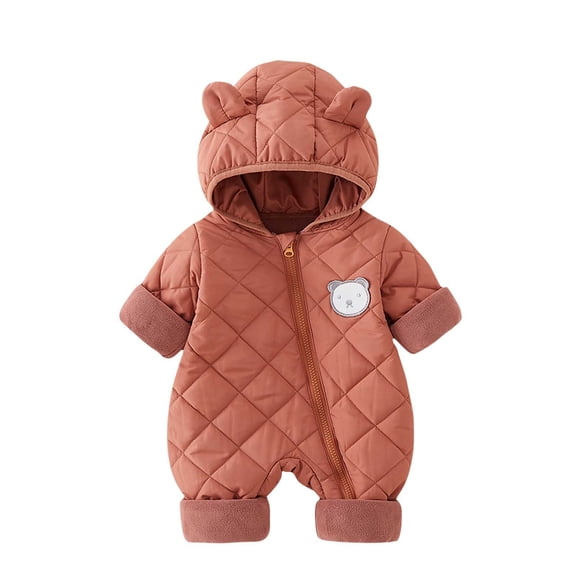 Agkizg Boys Girls Winter Fleece Romper Snowsuit,Plushs Long Sleeve Hooded Jumpsuit,Soft Warm Thickened Loungewear Kids Fleece Bodysuit,0-3 Months