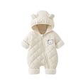thumbnail image 1 of Agkizg Boys Girls Winter Fleece Romper Snowsuit,Plushs Long Sleeve Hooded Jumpsuit,Soft Warm Thickened Loungewear Kids Fleece Bodysuit,0-3 Months, 1 of 4
