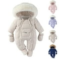 thumbnail image 1 of Agkizg Boys Girls Winter Fleece Romper Snowsuit,Plushs Long Sleeve Hooded Jumpsuit,Soft Warm Thickened Loungewear Kids Fleece Bodysuit,12-18 Months, 1 of 4