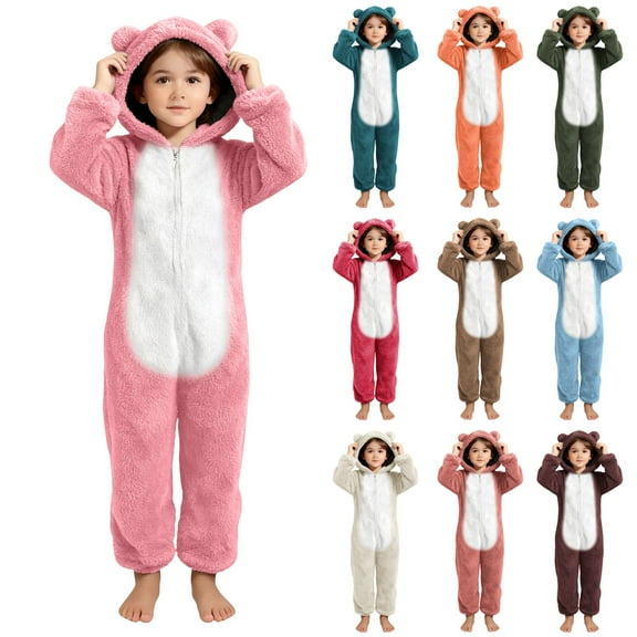 Agkizg Boys Girls Winter Fleece Romper Snowsuit,Plushs Long Sleeve Hooded Jumpsuit,Soft Warm Thickened Loungewear Kids Fleece Bodysuit,5-6 Years