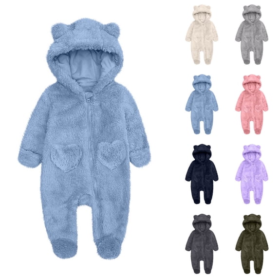 Agkizg Boys Girls Winter Fleece Romper Snowsuit,Plushs Long Sleeve Hooded Jumpsuit,Soft Warm Thickened Loungewear Kids Fleece Bodysuit,9-12 Months