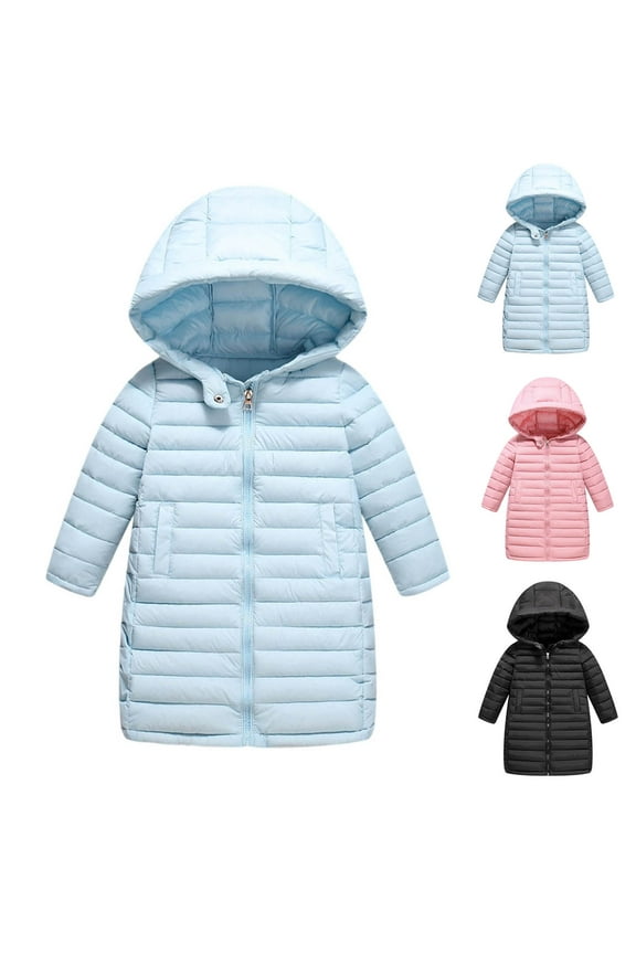Boys Girls Winter Down Jacket,Warm Coat for Kids Packable Puffer Jacket,Long Sleeved Knee-length Hooded Jacket Warm Mid-length Coat Children's Winter Clothing