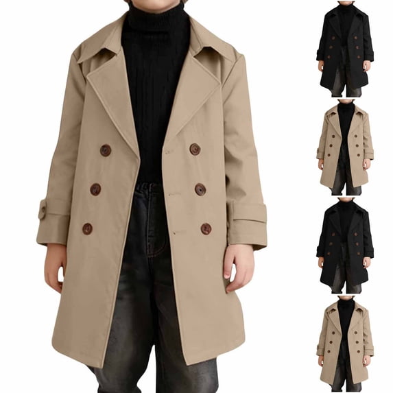 Agkizg Boys Mid-Length Trench Coat Button Front with Pockets Solid Color Casual Jacket with Belt