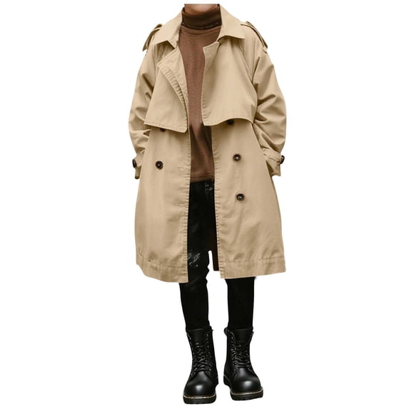 Agkizg Boys Mid-Length Trench Coat Button Front with Pockets Solid Color Casual Outerwear