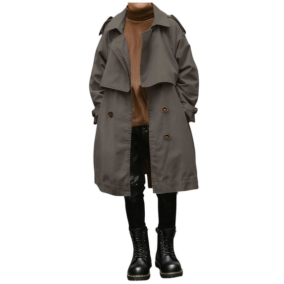 Agkizg Boys Mid-Length Trench Coat Button Front with Pockets Solid Color Casual Outerwear