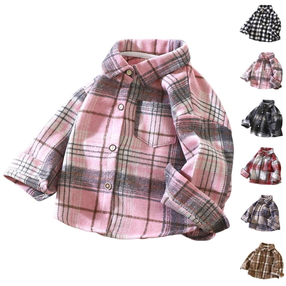 Agkizg Boys Plaid Button Down Shirt Jacket Vintage Colorblock Collared Long Sleeve Fall Outerwear