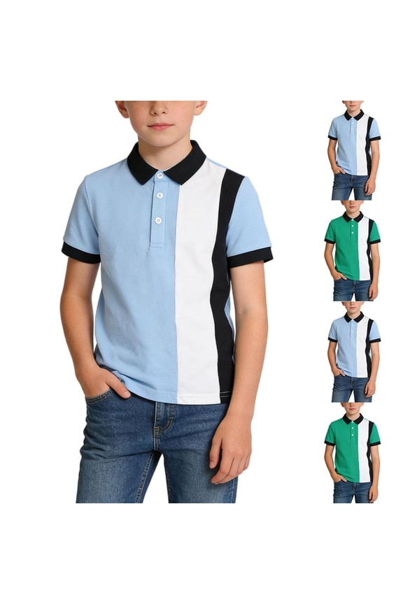 Boys School Uniform Shirt,Kids Casual Tennis T-Shirts,Boys Color Blocked Shirt Trendy Short Sleeve Button Down Collar Top Cool First Week of School Outfit for Preteens 5-15 Years