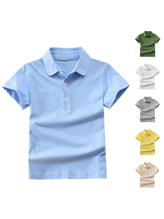 Boys School Uniform Shirt,Kids Casual Tennis T-Shirts,Boys Summer Sport Short Sleeve T-Shirt Solid Color Casual with Collar Active Comfortable Breathable Top for Toddler to Teen 2-13 Years