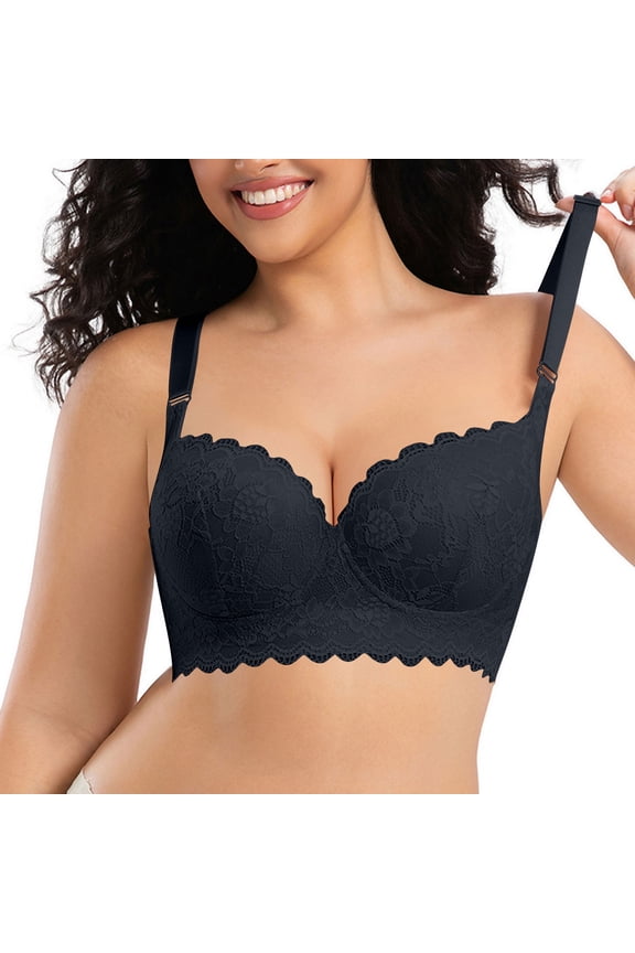 D Cup Plus Size Lace Bra Underwire Deep V Push Up Side Smoothing Bralette (Women's or Women's Plus)