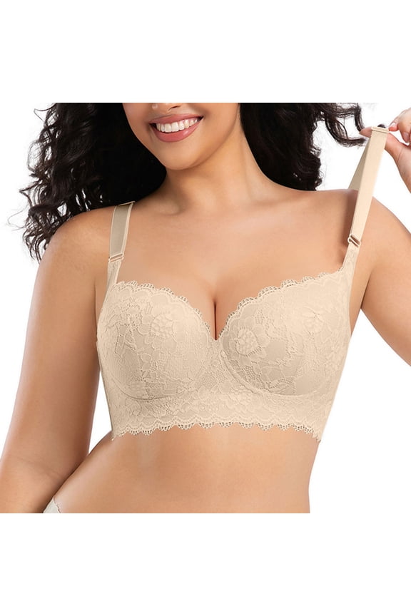 D Cup Plus Size Lace Bra Underwire Deep V Push Up Side Smoothing Bralette (Women's or Women's Plus)