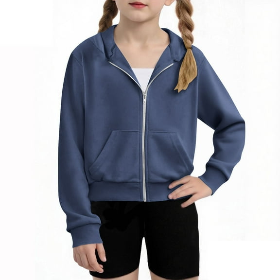 Agkizg Fall Girls Zip Up Hoodies,Girls Long Sleeve Sweatshirts Jackets,Girls Zip Up Cropped Hoodies Long Sleeve Casual Sweatshirts Jacket with Pockets 4-12 Years Comfy Cardigan Workout Jacket