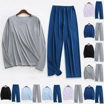 Agkizg Fall Men's Long Sleeve Pajama Sets,Cotton Pajamas for Men Set,Long Sleeve Sleep Tee and Sleepwear Pants 2 Piece Loungewear Set Soft Comfy Nightwear