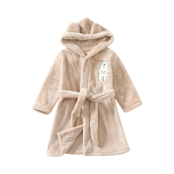 Agkizg Fall/Winter Toddler Boys Girls Fleece Bathrobe,Long Robes for House Robes,Kids Bathrobe Flannel Hooded Robe Soft Plushs Long Sleepwear with Waist Tie for Toddlers Loungewear Home Wear