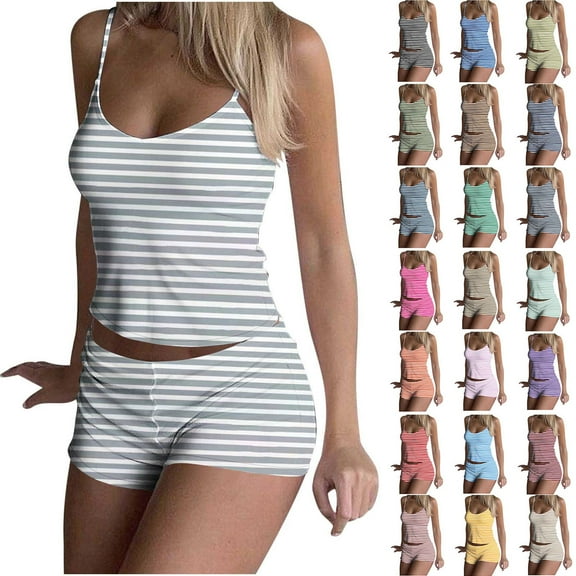 Agkizg Fall Women's Cami Pajama Sets,Cotton Pajamas for Women Set,Sleeveless Cami Sleep Tee and Sleepwear Shorts 2 Piece Loungewear Set Soft Comfy Nightwear