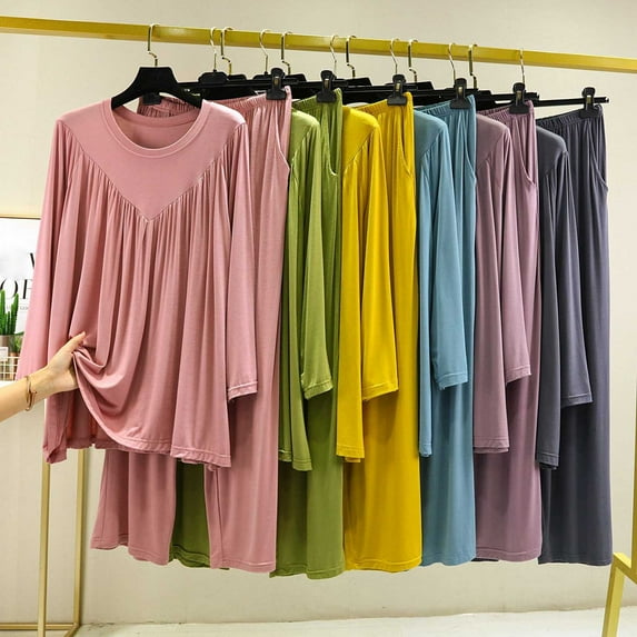 Agkizg Fall Women's Long Sleeve Pajama Sets,Cotton Pajamas for Women Set,Long Sleeve Sleep Tops and Sleepwear Pants 2 Piece Loungewear Set Soft Comfy Nightwear