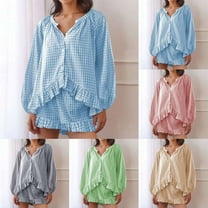 Agkizg Fall Women's Long Sleeve Pajama Sets,Cotton Pajamas for Women Set,Long Sleeve Sleep Tops and Sleepwear Shorts 2 Piece Loungewear Set Soft Comfy Nightwear