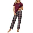 thumbnail image 1 of Agkizg Fall Women's Short Sleeve Pajama Sets,Cotton Pajamas for Women Set,Short Sleeve Sleep Tee and Sleepwear Pants 2 Piece Loungewear Set Soft Comfy Nightwear, 1 of 4