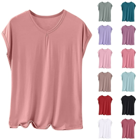 Agkizg Fall Women's Short Sleeves Pajama Tops,Women's Cotton Sleepwear T-Shirt,Fashion Solid Color Round Neck Bottom Underwear Long Sleeve Pajama