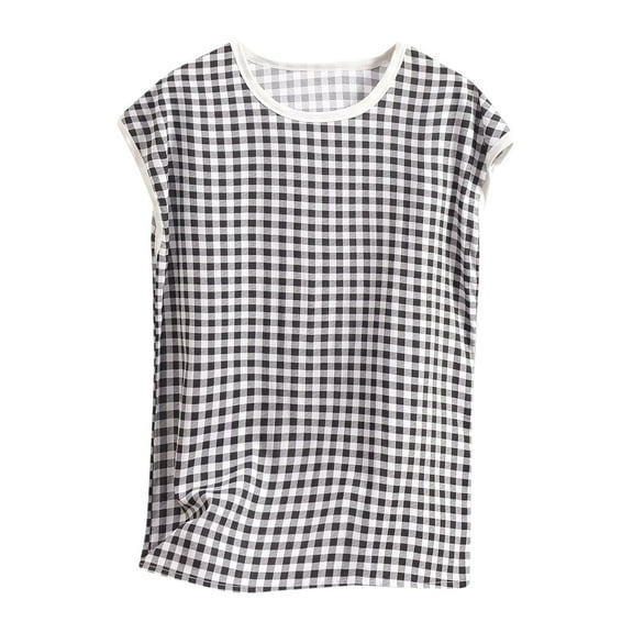Agkizg Fall Women's Short Sleeves Pajama Tops,Women's Cotton Sleepwear T-Shirt,Print Round Neck Sleeveless Loose T-shirt Home Wear Pajama Tops