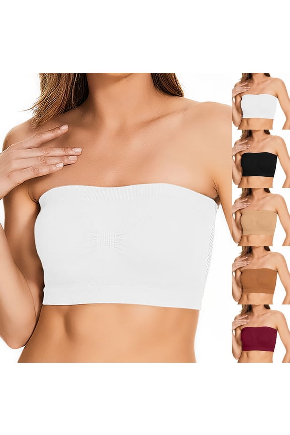 Fashion Underwire Bandeau Bra Half Fixed Cup Solid Color Strapless Bra Stretchy Comfortable Everyday Layering Bralette (Women's or Women's Plus)