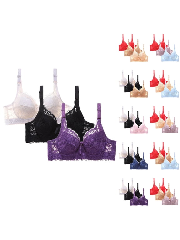 Full Coverages Underwire Bras Push Up Bra with Side Support and Back Comfortable Daily Bra,3-Pack (Women's or Women's Plus)