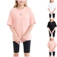 thumbnail image 1 of Agkizg Girl's Performance T-Shirt,Kids Athletic Shirts,Girls Quickly-Dry Sports Top Summer Ice Silk Wicking Short Sleeve Round Neck Tee Lightweight Athletic Shirt for 5-13 Years, 1 of 5