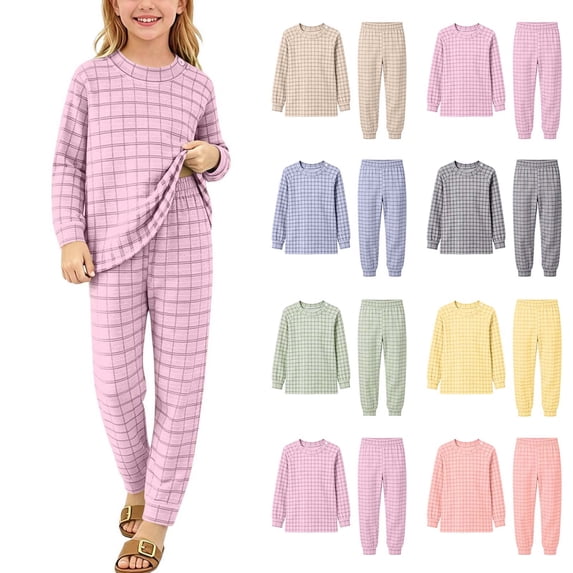 Agkizg Girls 2 Piece Summer Outfit Set Long Sleeve Round Neck Top and Pants Cozy Winter Matching Set for Big Kids