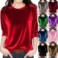 thumbnail image 1 of Agkizg Girls 3/4 Sleeve Tops,Girls Summer Casual Blouse,Girls Solid Color Velvet Top Round Neck Soft Pullover Comfortable Blouse, 1 of 5