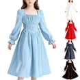 thumbnail image 1 of Agkizg Girls Casual Dress Solid Long Sleeve Round Neck Waist Midi Dress Comfortable Fitting Dress,Sizes 12-13 Years, 1 of 6