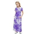 thumbnail image 1 of Agkizg Girls Casual Dress Solid Short Sleeve Round Neck Pocket Pleated Waist Maxi Dress Comfortable Fitting Dress,Sizes 7-8 Years, 1 of 5