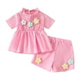 thumbnail image 1 of Agkizg 2PC Ribbed Flowers Short Sleeve Top Shorts Set Fashion Summer Outfits (Toddler Girl's or Girl's),2-Piece Set,Sizes 9 Months-4 Years, 1 of 4