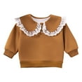 thumbnail image 1 of Agkizg Girls Crewneck Sweatshirts,Toddler Girls Fall Clothing,Girls Solid Color Crewneck Long Sleeve Sweatshirts Doll Collar Fleece Warm Lace Hem Pullover Tops Winter Clothes, 1 of 5