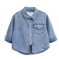 thumbnail image 1 of Agkizg Girls Denim Jacket with Pockets No Hood Collared Long Sleeve Solid Color Fall Outerwear, 1 of 4
