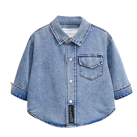 Agkizg Girls Denim Jacket with Pockets No Hood Collared Long Sleeve Solid Color Fall Outerwear