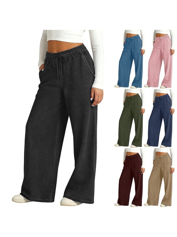 Girls Faux Denim Wide Leg Pants with Pockets Solid Casual Loose Fitting for Teen, Sizes 9-10 Years