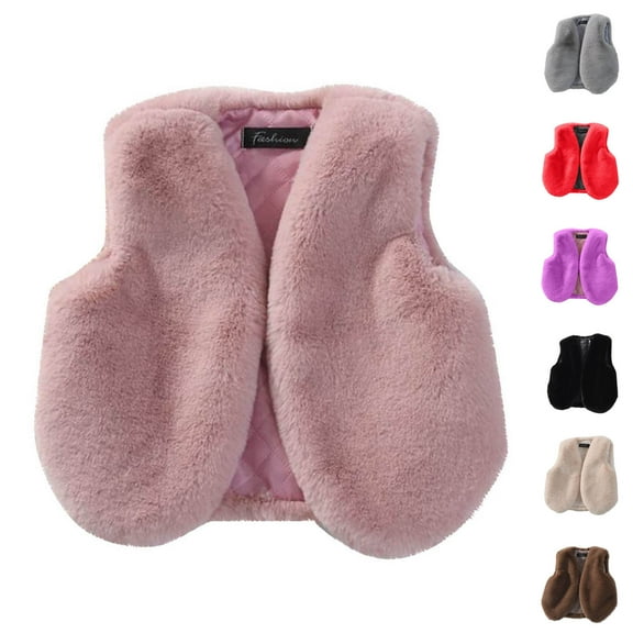 Agkizg Girls Faux Furs Coat Vests,Sleeveless Fuzzy Fleece Jacket,Solid Color Casual Fashion Warm Jacket