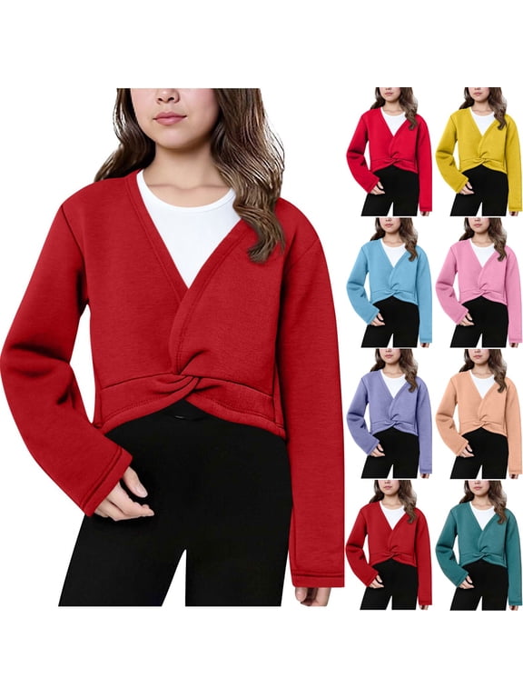Girls Fleece Lined Dance Jacket, Long Sleeve Warm Wrap Cardigan for Ballets, Soft Dance Cover Up for Fall Winter, Kids Performance Outerwear, Sizes 4-5 Years