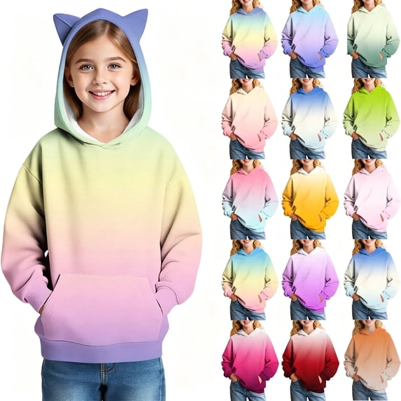 Agkizg Girls Gradient Hoodie with Ears and Pouch Pocket, Fleece Lined ...