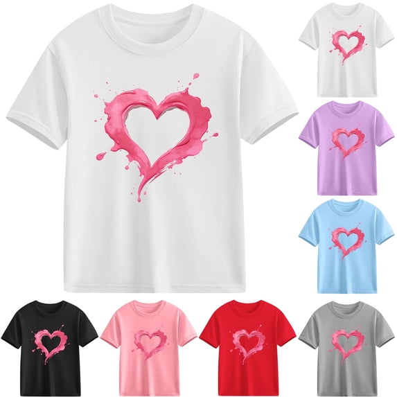 Agkizg Girls Graphic Tees,Kids Valentine's Day T-Shirt,Valentine Graphic Tee Girls Short Sleeve Casual Cotton Top with Print Sweet February Idea for Kids Teens